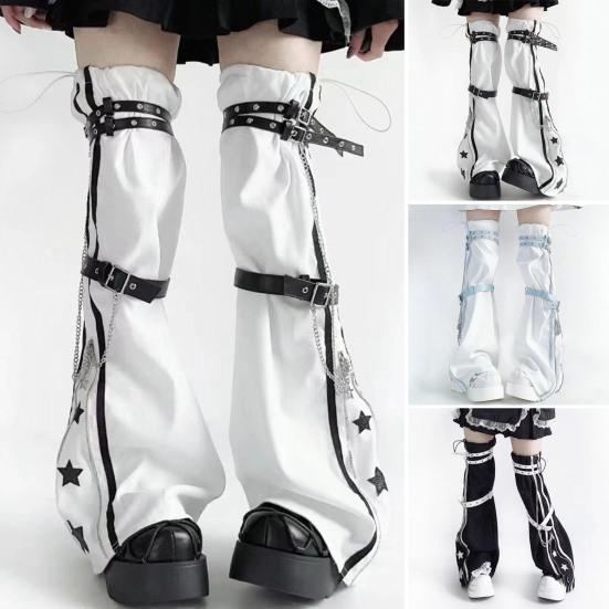 1 пара гетр для горячих девушек, регулируемый пояс, декор в виде цепочки, носки в стиле хип-хоп, леггинсы со звездным принтом, контрастные цветные нескользящие носки на шнурке