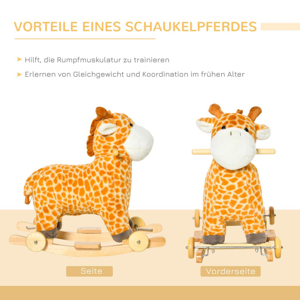 Rocking Animal Giraffe with Sound Effect, Wheels, Grip Handles, Plush Baby Rocking Toy, Rocker, Rocking Seat for Toddlers 3-6 Months