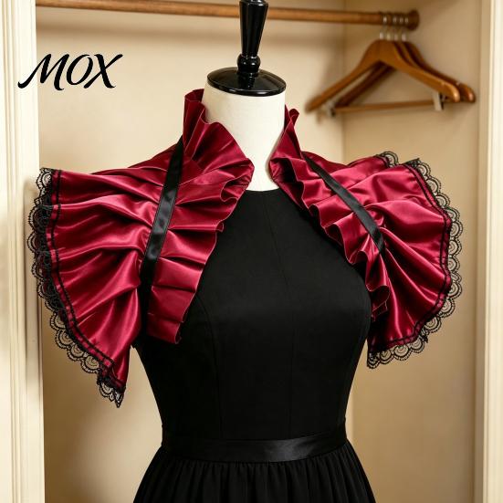 Fashion Neck Decor Vintage Victorian Ruffled Shrug Shawl, Gothic Fake Collar Shoulder Wrap Adjustable Ribbon Tie Capelet with for Cosplay Costume