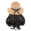 Wide Brim Fisherman Hat with Built-in Wig Sun Protection Long Wavy Curly Hair  Vacation Accessory