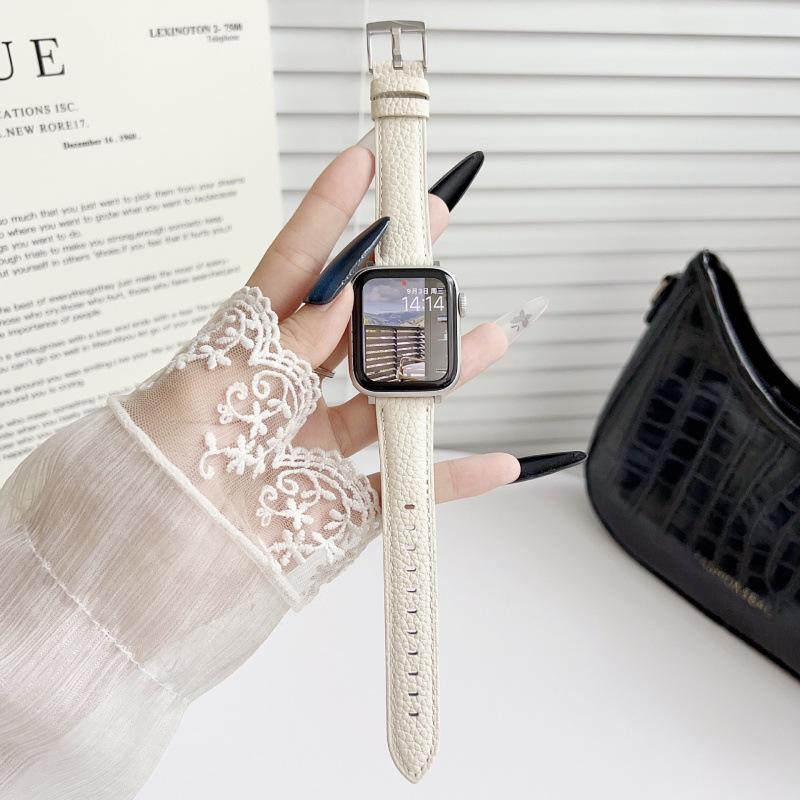 Совместимый кожаный ремешок для Apple Watch S10 - Узор личи, iWatch 9876, SE, Ultra