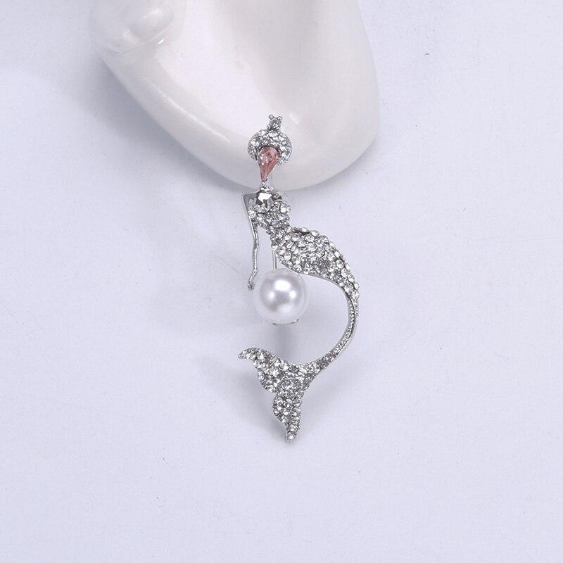 Blucome Rhinestone Cubic Mermaid Shape Brooches For Women Men Gold Color Wedding Birdal Special Design Brooch Pins