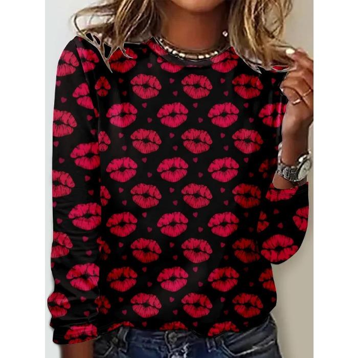 Женские футболки с круглым вырезом и 3D-принтом с узором «Любовь», модные повседневные футболки с длинным рукавом