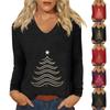 Women's Daily Casual Long Sleeve Christmas  Print V-neck Top
