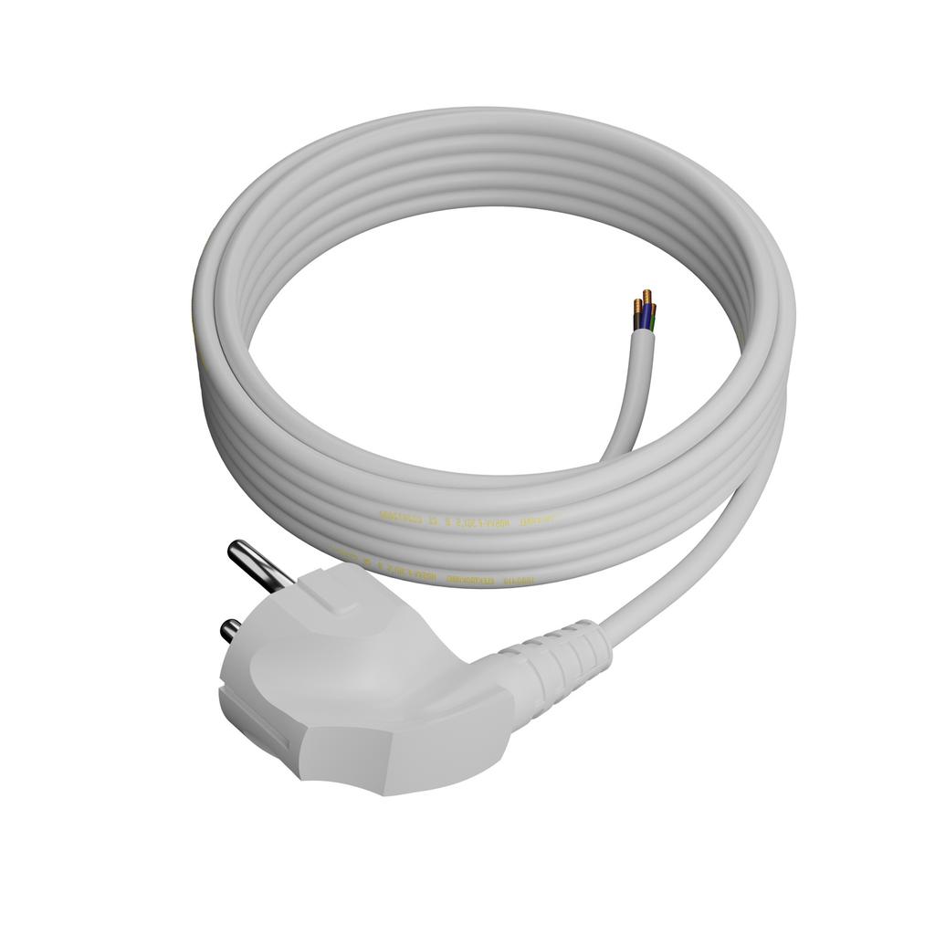 Przewód Zasilający Kabel Z Wtyczką Kątową 5M 3X1Mm2 16A Uni-Schuko Biały