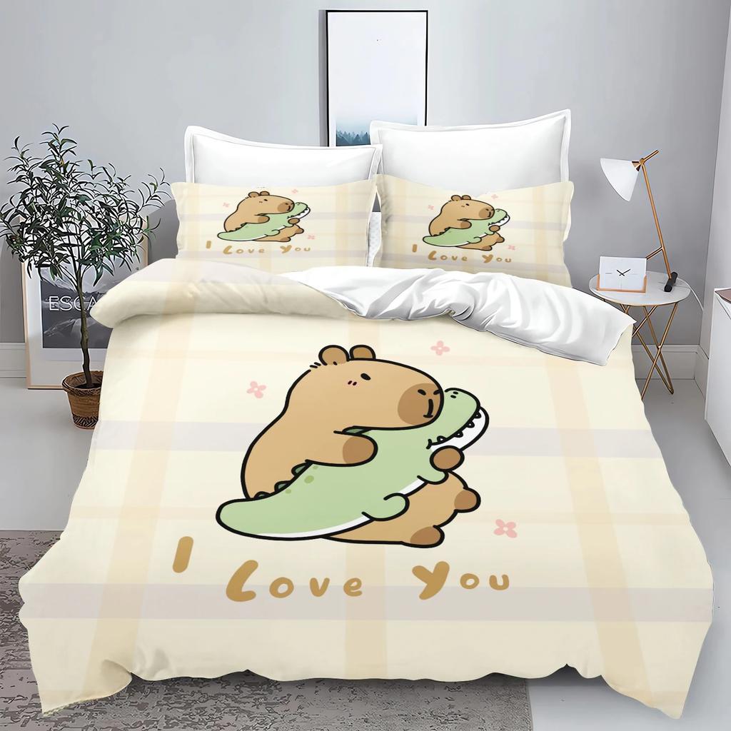 Cartoon Capibara Duvet Cover Pillowcase Bedding Set Children Bedroom Decor Single Double Large king King Queen Size Gift