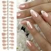 30Pcs Medium Length Press On Nails Nude Pink Fake Nails Simple French Tip Nails  For Girl