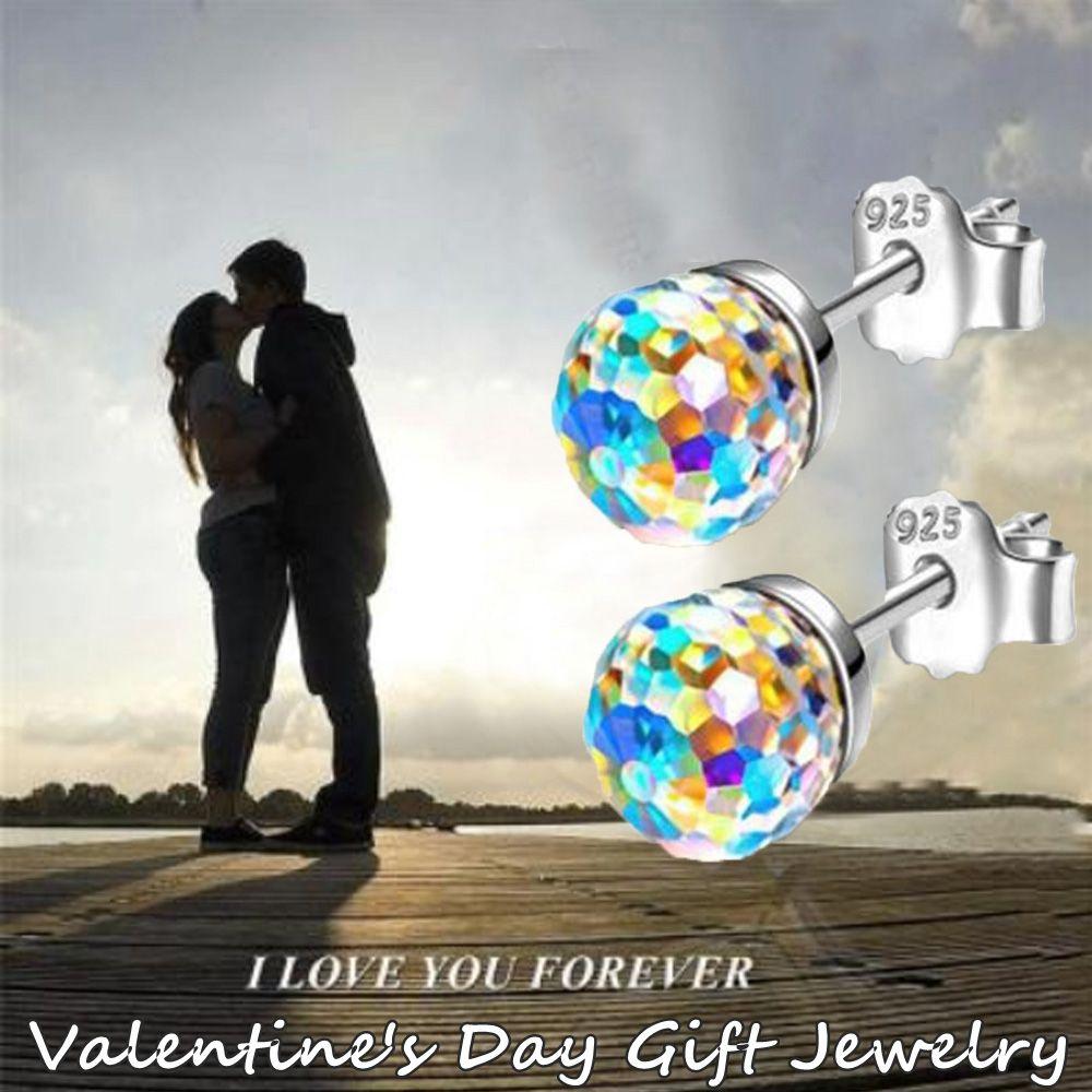 Creative Jewelry Gift for Women Girl Colorful Crystal Earrings 925 Silver Wedding Ear Stud