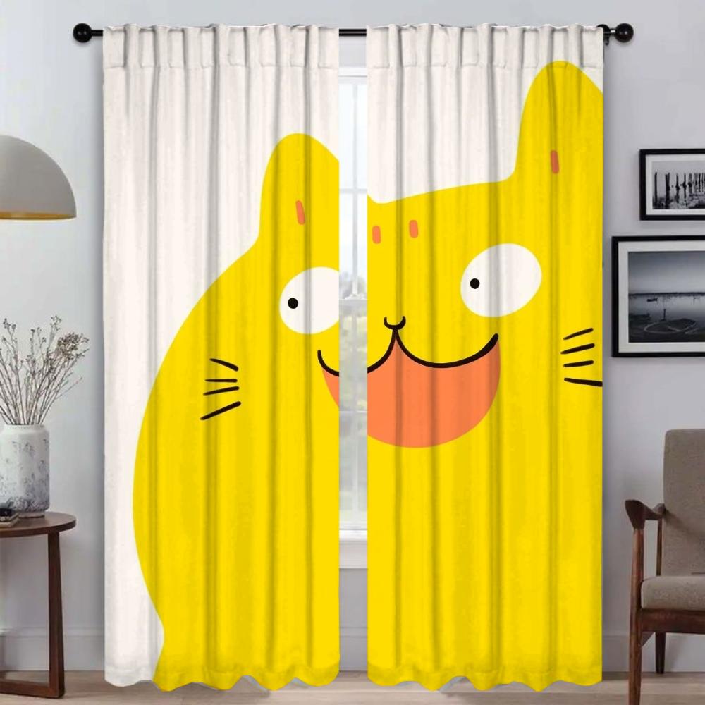 Funny Cat Blackout Curtains for Camera Window Curtain for Room 2 Panel Home Interior Curtains Partition Halloween Decoration