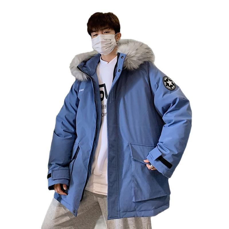 Мужская и женская зимняя куртка с капюшоном и меховым воротником, утолщенная, теплая, повседневная, свободного кроя, уютная, из высококачественной ткани, пуховик с наполнителем из белого утиного пуха