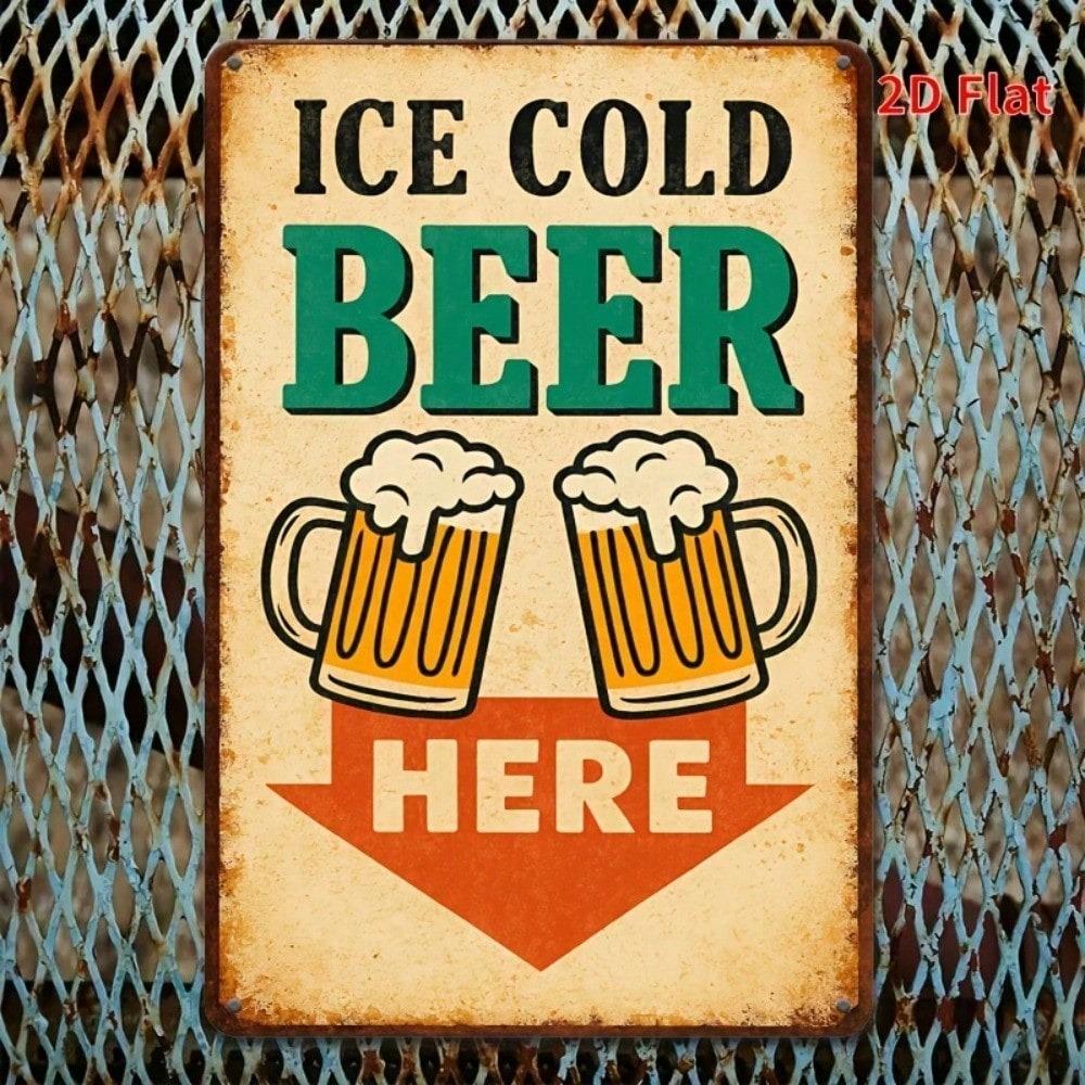 Винтажная металлическая табличка ICE COLD BEER 8x12, Ретро жестяная табличка, Настенное искусство для домашнего бара, гаража, кафе
