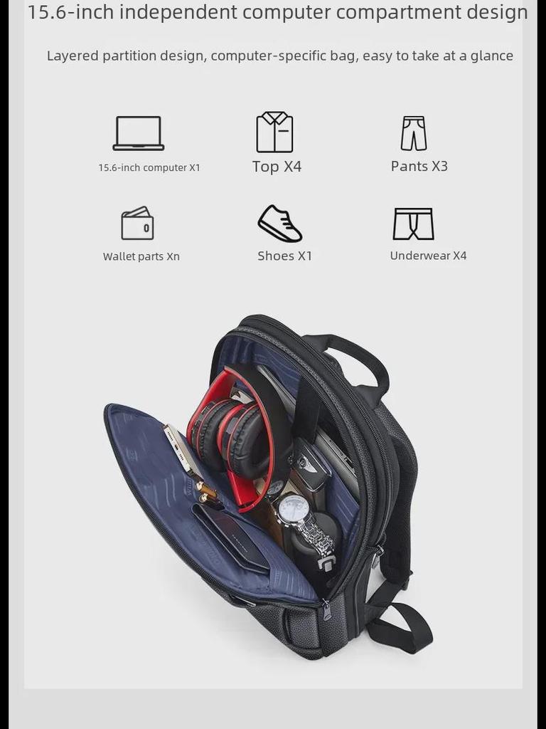 King Paul Men's Genuine Leather Large Capacity Business Travel Backpack