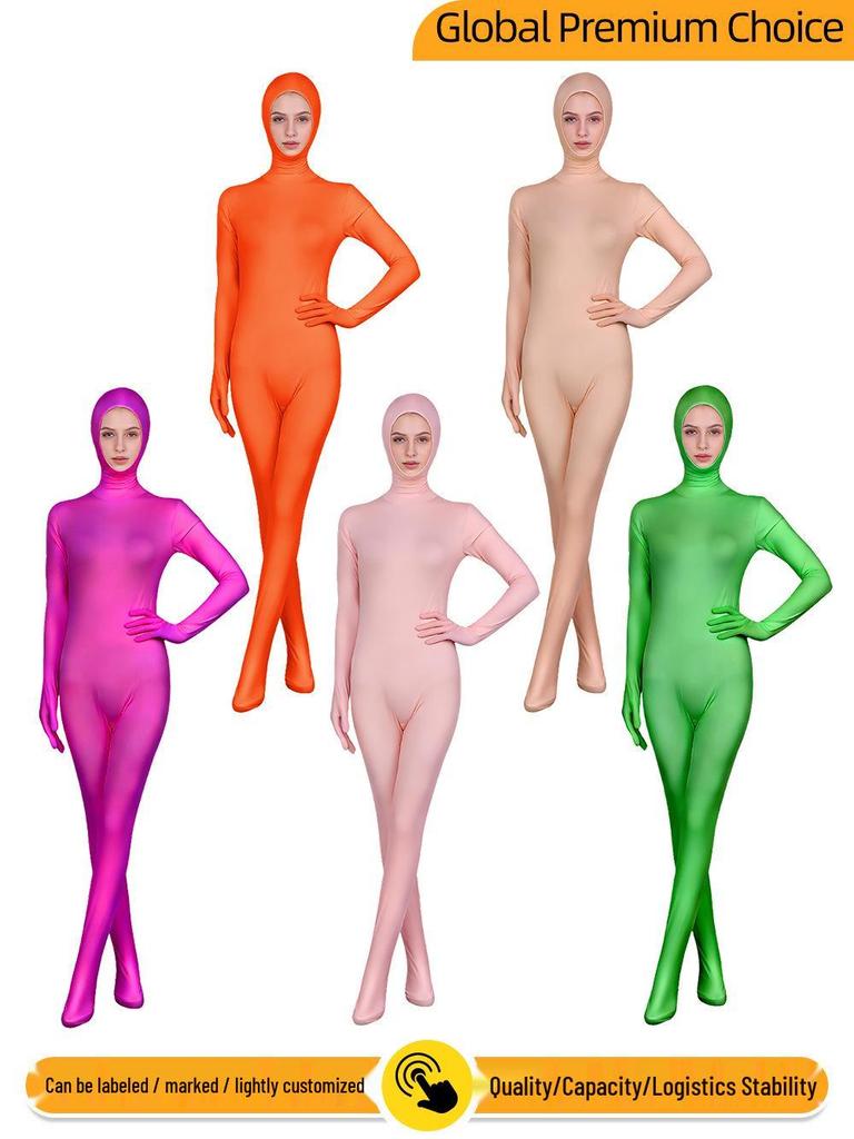 Унисекс оранжевый Zentai костюм с открытым лицом для сценических выступлений
