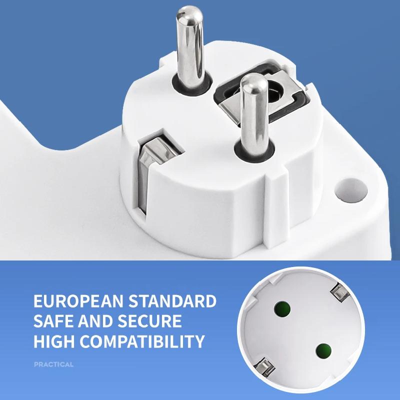 Сетевой фильтр с вилкой EU, розетками AC, портами USB и Type-C, два варианта исполнения, независимые выключатели и небольшой ночник