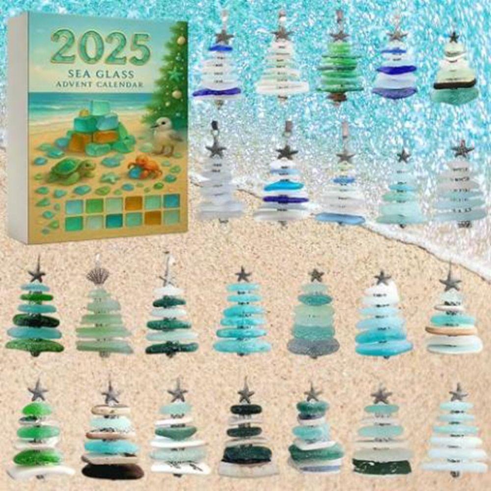 Акриловый Рождественский Адвент-календарь в виде морского стекла, в форме дерева, подвеска на елку, центральный элемент