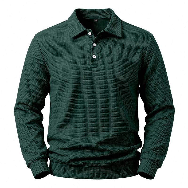 Men’s New Autumn/Winter Casual and Versatile Long-Sleeved Stand-Collar Waffle-Pattern Polo Sweatshirt