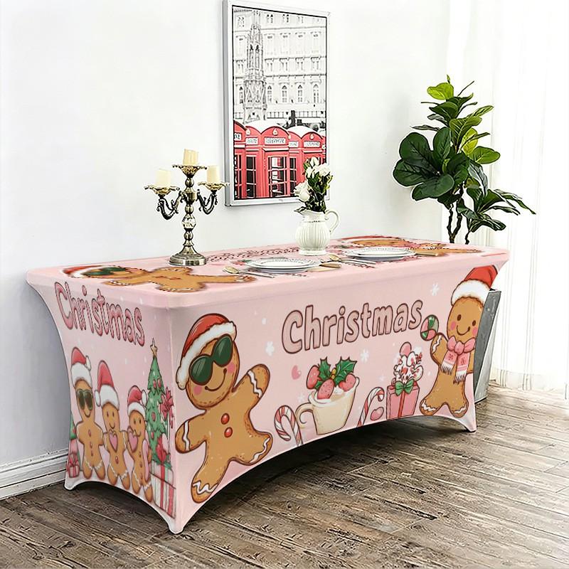 Christmas Print Milk Silk Stretch Tablecloth All-inclusive Elastic Outdoor Party Holiday Gathering