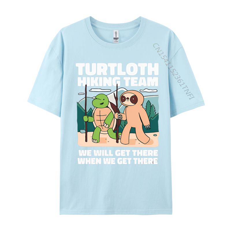 Funny Turtle And Sloth Hiking Camping T Shirt Men Tee Premium Cotton Anime Printed Tshirts Oversize Top Tees