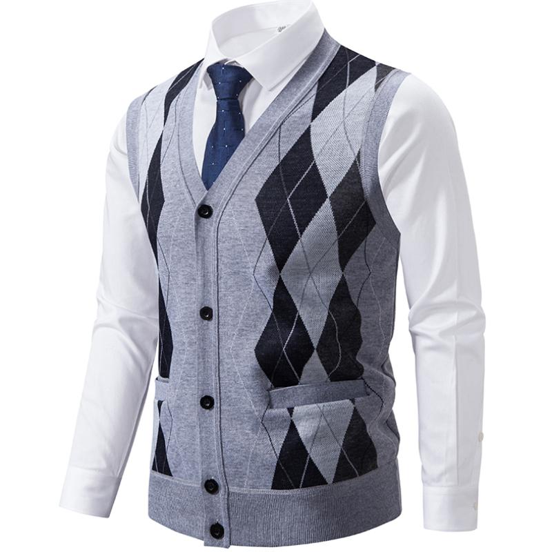Cozy Up Mens Argyle Sweater Vests V Neck Sleeveless Cardigan Vest Knitwear