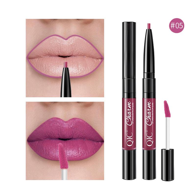 Двусторонняя глазурь для губ Карандаш для губ Губная помада-ручка Матовая чашка с антипригарным покрытием Двусторонний карандаш для губ Макияж «два в одном»