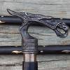 Cane with Gothic Dragon Head Handle – Wooden Walking Stick with Brass Derby Handle