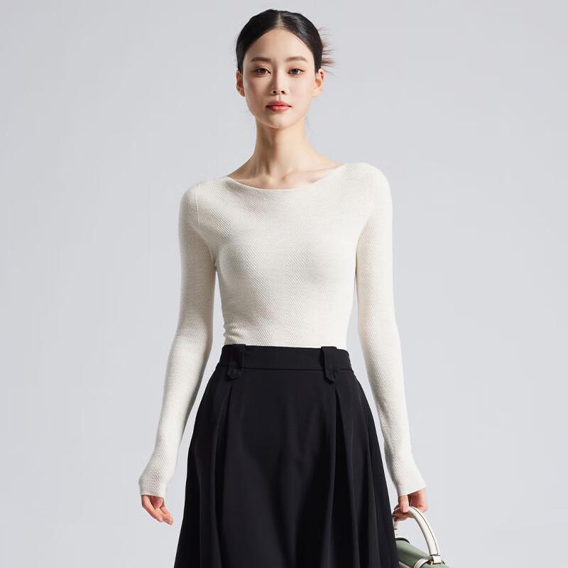 Fengxun Seamless Low Round Neck Silk Cashmere Blend Base Layer Sweater