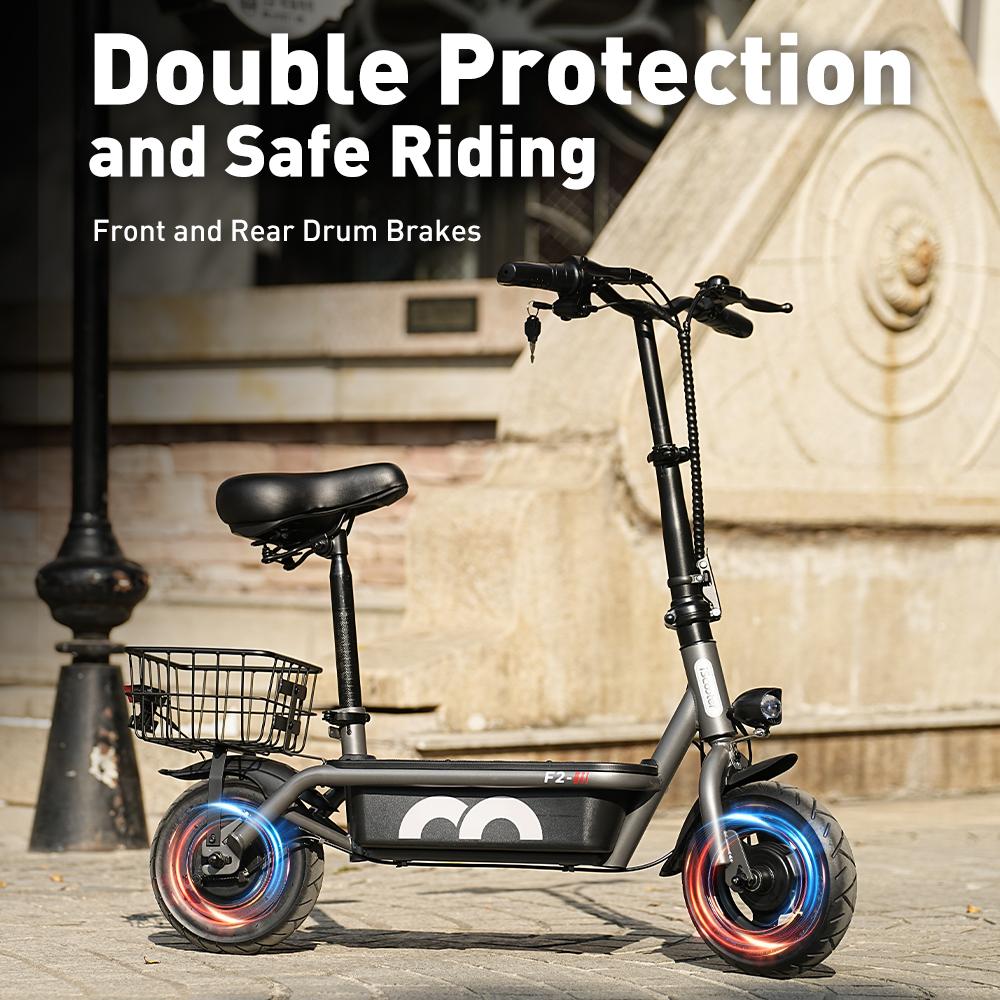 iScooter Electric Scooter F2 Adult Shopping Scooter 500W 30km/h Max Load 120KG 10 Inch Folding Light Weight with Seat and Basket
