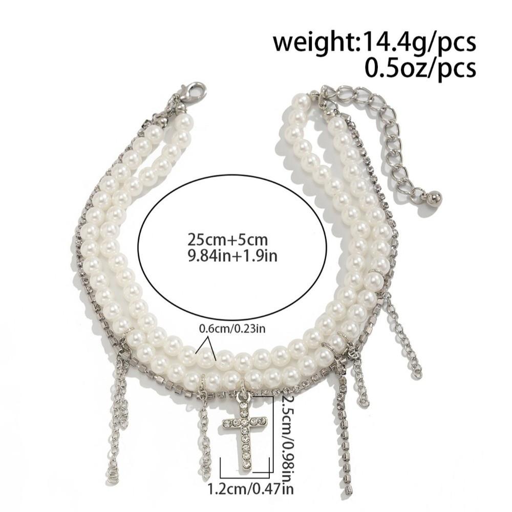 Multilayer Design Pearl Chain Shoe Jewelry Simple Style Tassel Anklet Party Jewelry Gift Giving