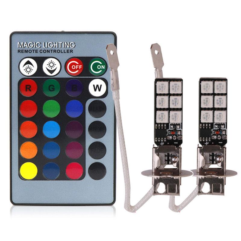 2pcs h11 led rgb 5050 chips h1 led rgb h3 led rgb h7 led car bulb flashing h8 Led fog light 9005 hb3 led hb4 9006 car fog lamp