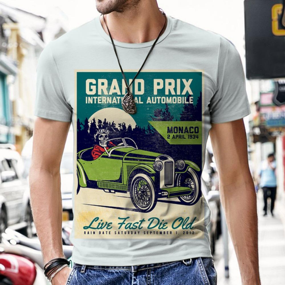 Летняя мужская футболка с рисунком автомобиля, 3D-принтом, круглым вырезом, модная повседневная футболка с короткими рукавами, популярная на улице