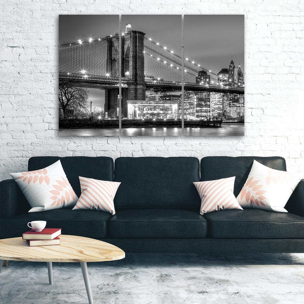 Картина из трех частей, печать на холсте, Манхэттенский мост, Нью-Йорк