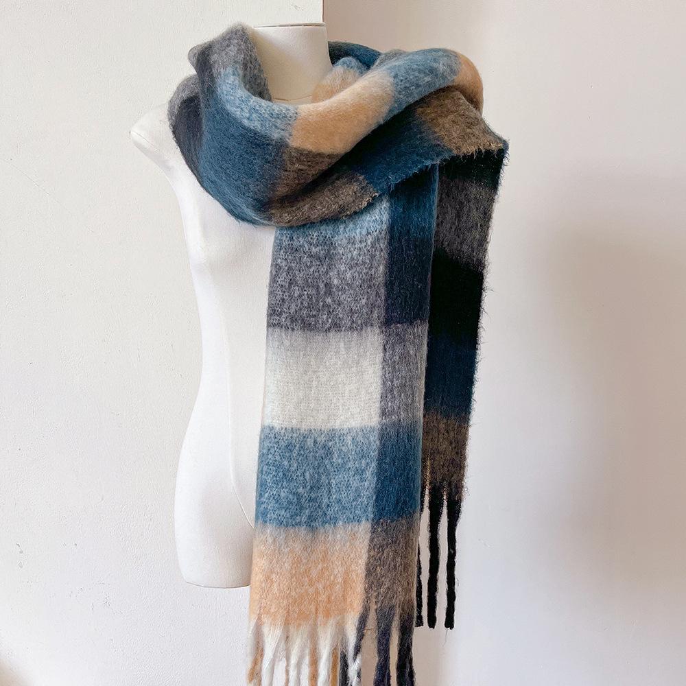 Winter New Couple's Colorful Checkered Scarf for Women's Winter Warmth Thick Mohair Long Scarf Shawl