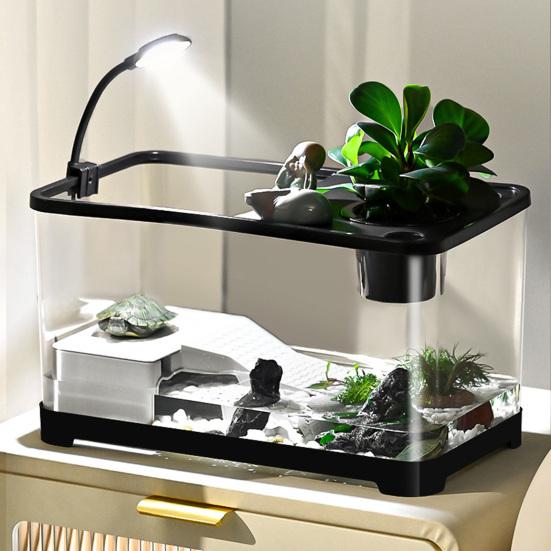 Plastic Fish Tank Small Betta Fish Tank with Hanging Basket Household Aquarium Turtle Tank