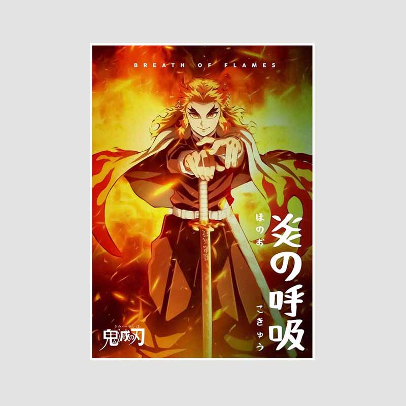 Японский комикс фильм «Убийца демонов» поезд «Муген» аниме-постеры Kimetsu No Yaiba Белый бумажный постер Художественная роспись настенное украшение Фреска Домашний декор