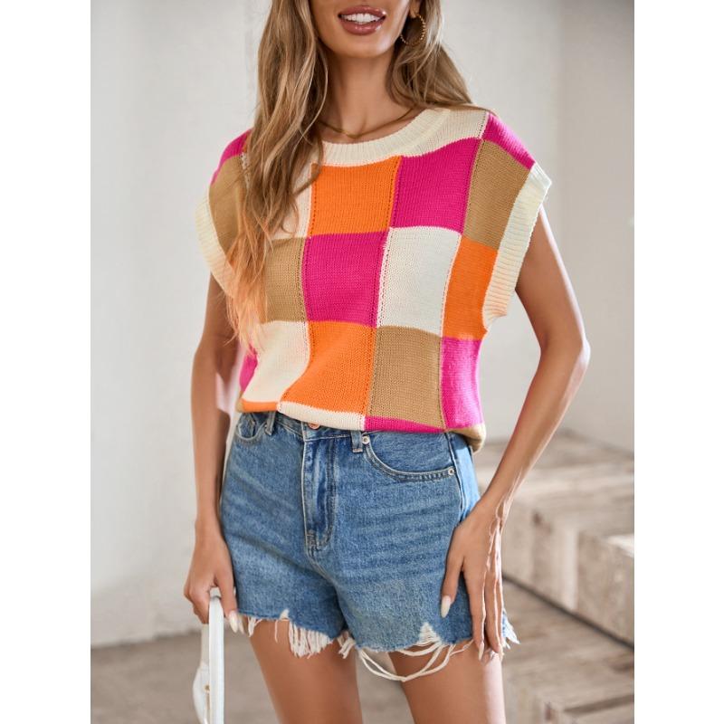 Женский осенне-зимний свитер с круглым вырезом и короткими рукавами