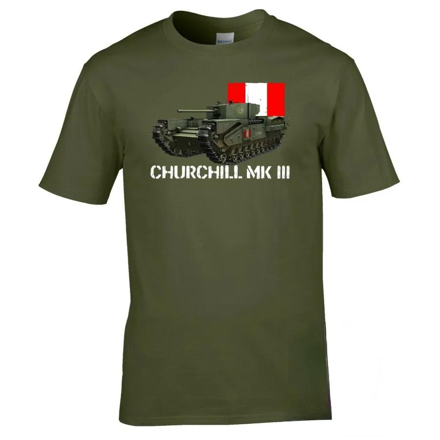 Футболка с принтом британского танка Churchill Mk3 времен Второй мировой войны, летняя, хлопковая, с круглым вырезом, короткий рукав, мужская, новая, S3XL