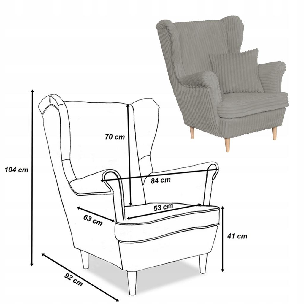 Fotel uszak Rene z podnóżkiem skandynawski Family Meble szary sztruks