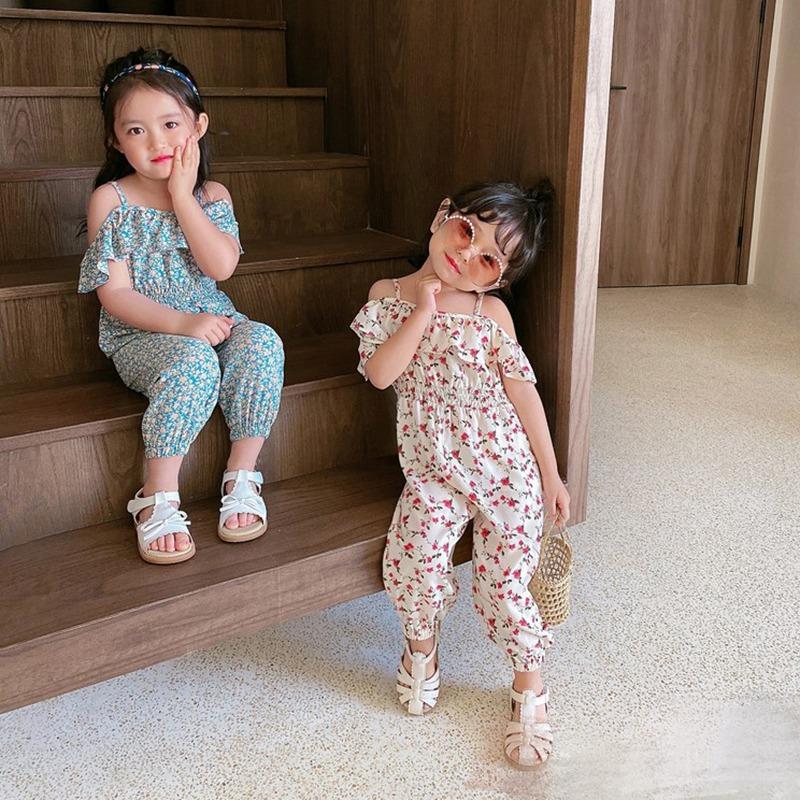 Комбинезоны для девочек в западном стиле Net Celebrity, цельная одежда без бретелек с цветочным принтом, детские комбинезоны