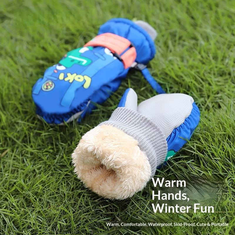 Customized Kids Split Finger Ski Gloves Winter Snow Gloves Waterproof Windproof Thermal Warm Leather Palm Unisex