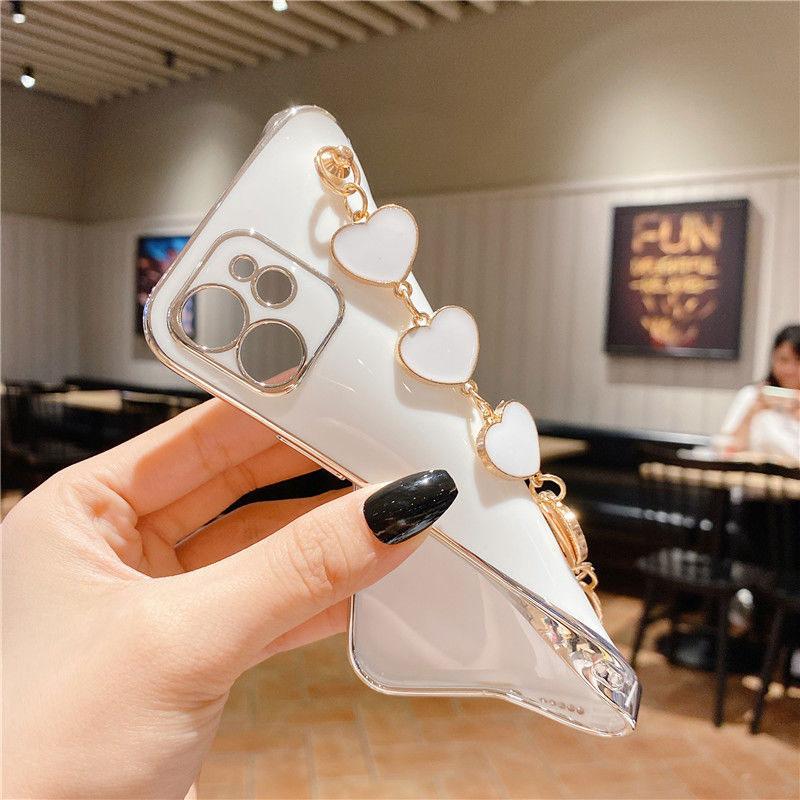 Plating Heart Bracelet For Case Samsung A11 A12 A13 A14 A30 A20s For Samsung A03 A04 A04s A03s A10s A21s Luxury Silicone Cover