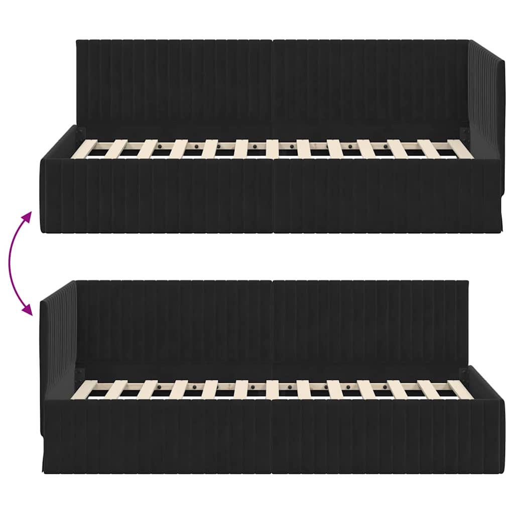 Corner Bed Frame with Headboard Black 90 cm x 190 cm Velvet