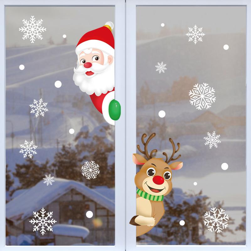 Santa Claus Snowman Reindeer Window Stickers Snowflake Christmas Atmosphere Decoration Glass Window Static Electricity Stickers