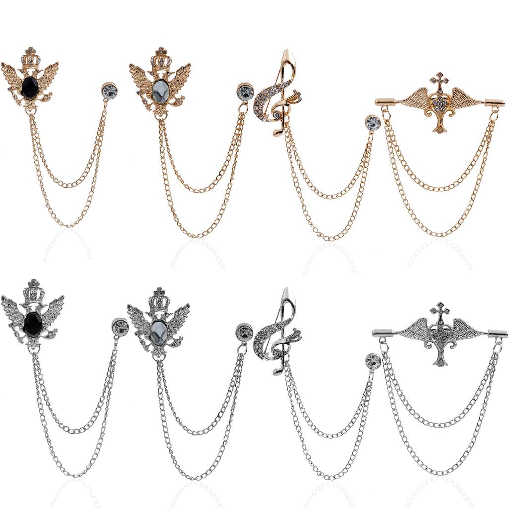 Европейская и американская мода Двухслойная цепочная брошь - Дизайн в стиле британского двора с крестом и нотой для мужчин