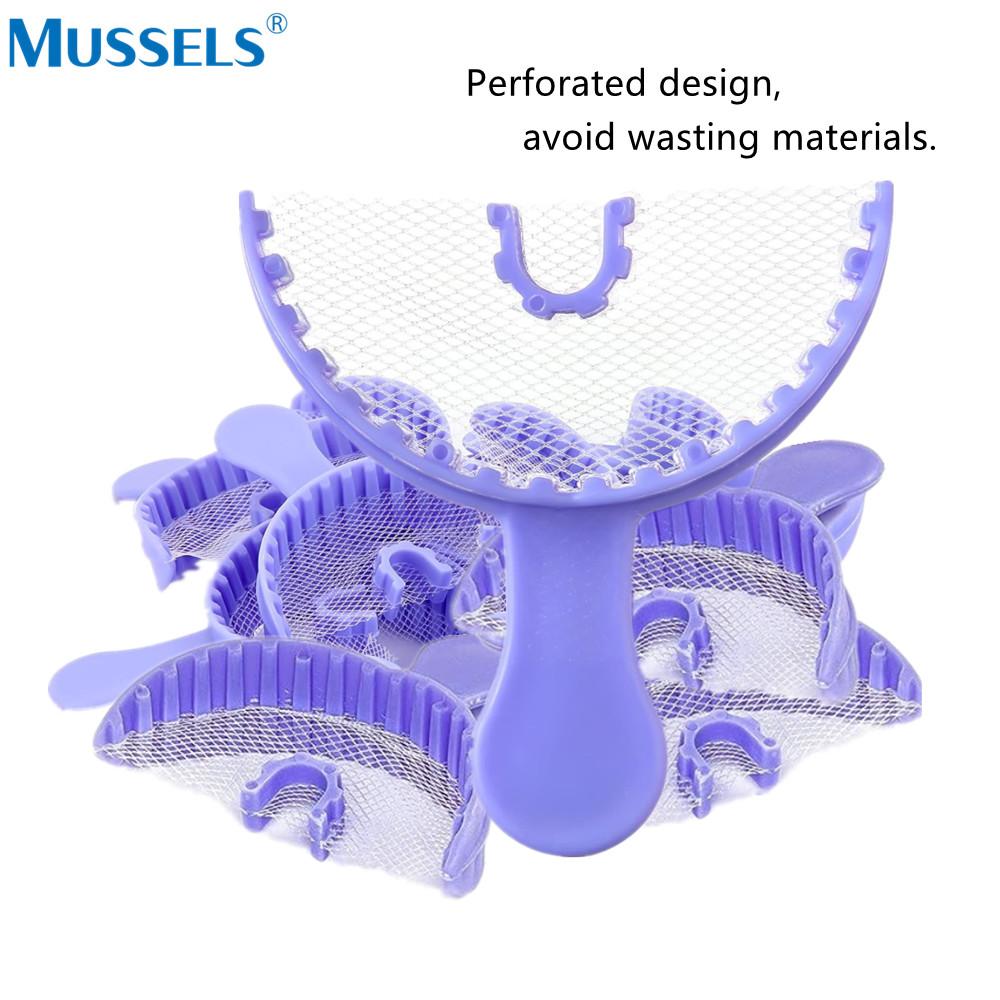 40Pcs/Set Dental Bite Impression Trays Triple Registration Net Denture Tray With Mesh Disposable Plastic Teeth Holder Half Arch