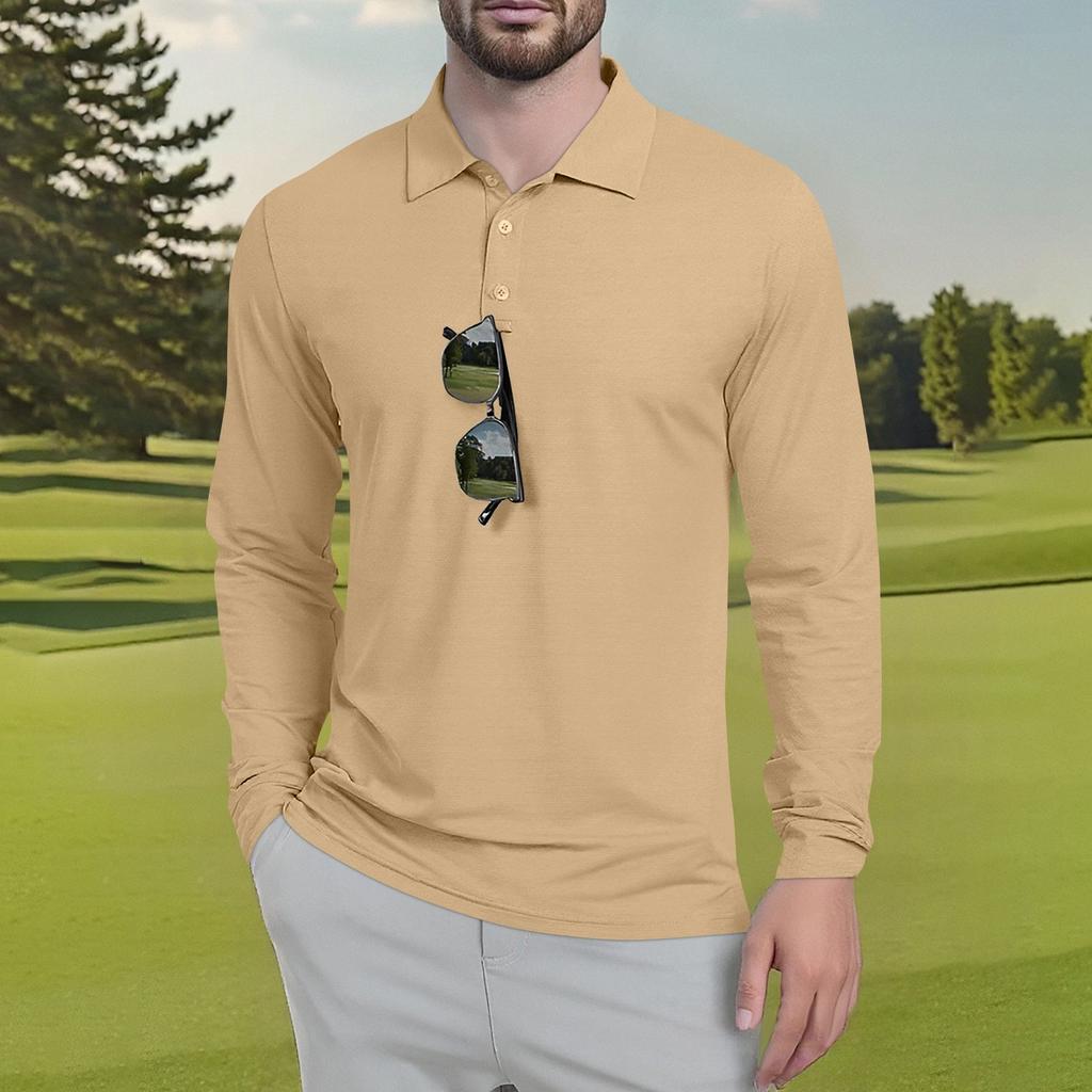 Мужские классические рубашки для гольфа из дышащего шелка с длинным рукавом и воротником-стойкой, легкие летние повседневные быстросохнущие футболки