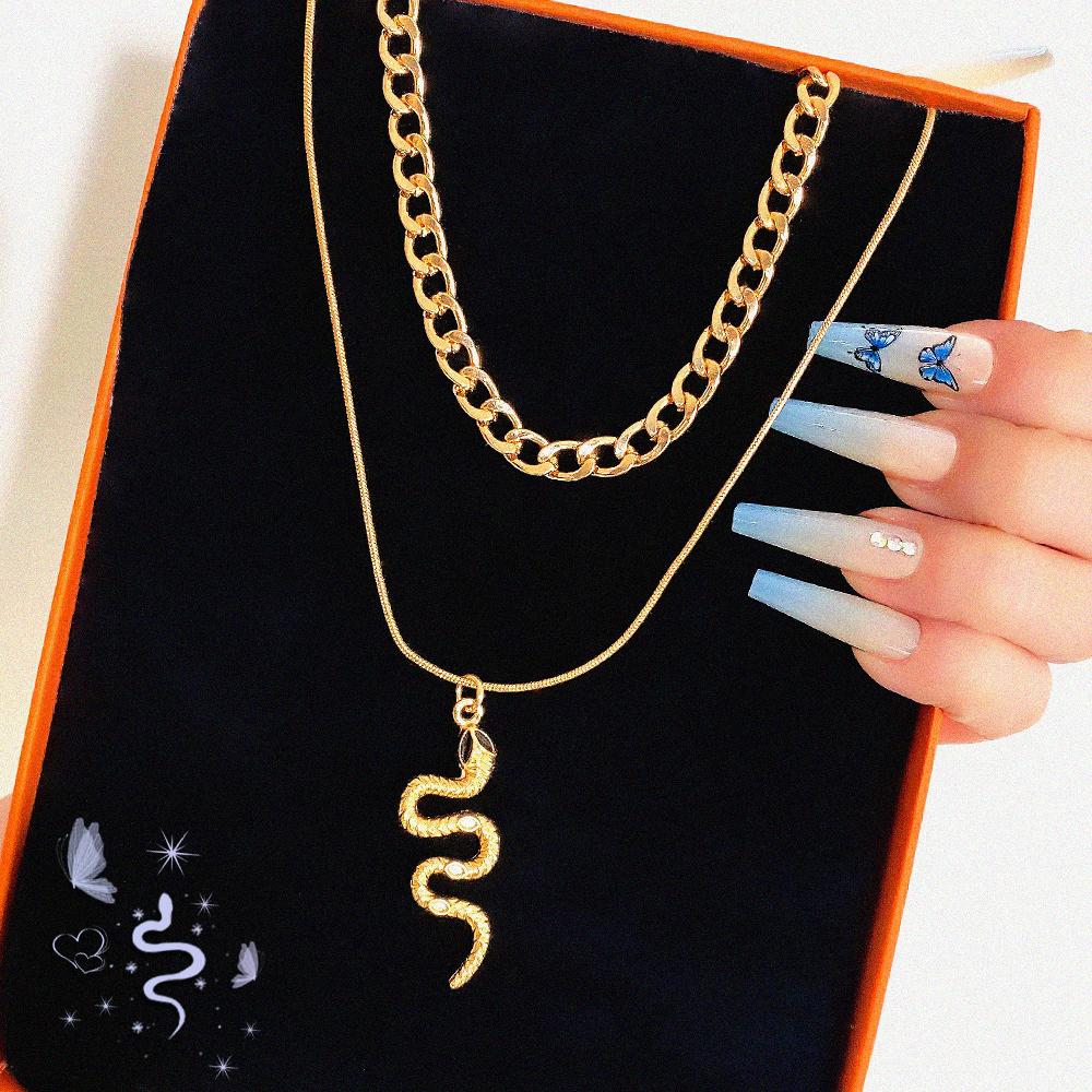 Подвеска в виде змеи, крутое ожерелье для вечеринки в стиле панк, универсальный комплект из 2 предметов для девочек, ожерелье, подарок, простые роскошные аксессуары, ожерелье, осенне-зимняя цепочка для свитера