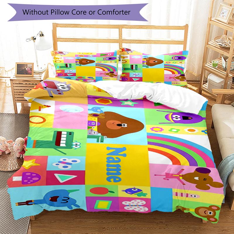 3pcs Custom Name Hey Duggee Bedding Set Duvet Cover Closure Includes 1 Duvet Cover & 2 Pillowcases, Soft and Comfortable for All Seasons.