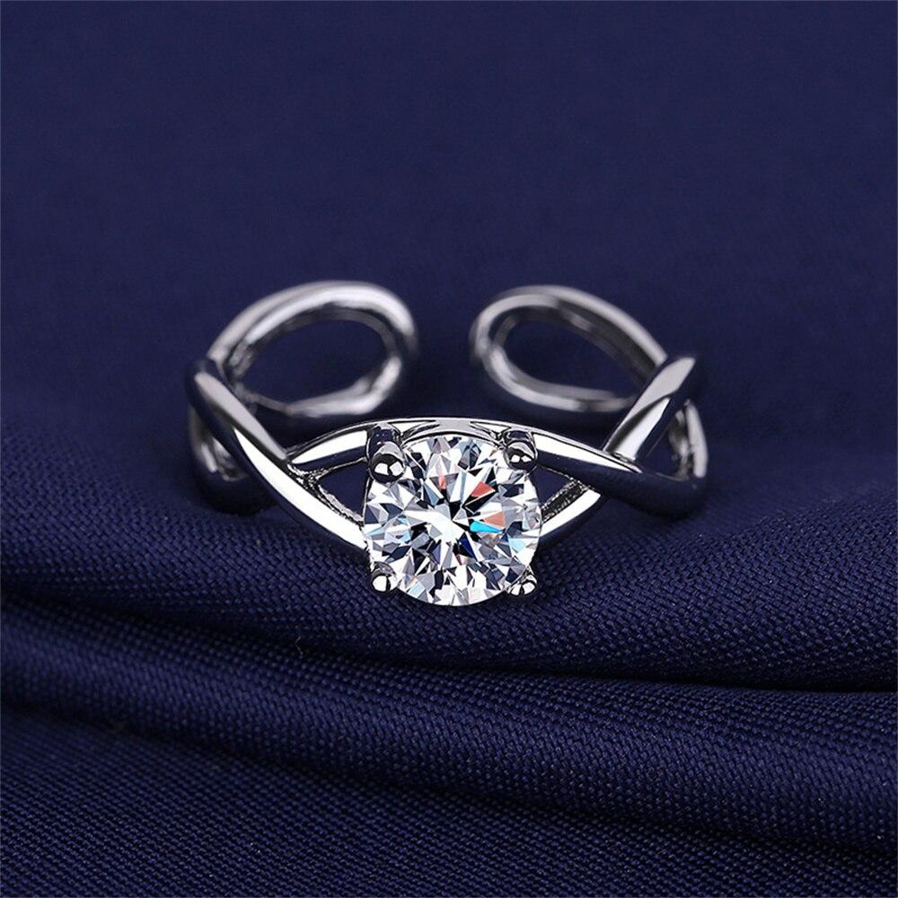 New S925 Sterling Silver Ring For Women Geometry Adjustable Opening Micro -Set Gems Rings Couple Anniversary Party Birthday Gift