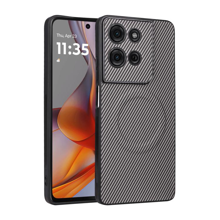 Precise-Cutout Carbon-Fiber-Texture Vegan-Leather Phone Case For Motorola Edge 50 Fusion 5G, PU TPU Anti-Scratch Lightweight Protective Cover