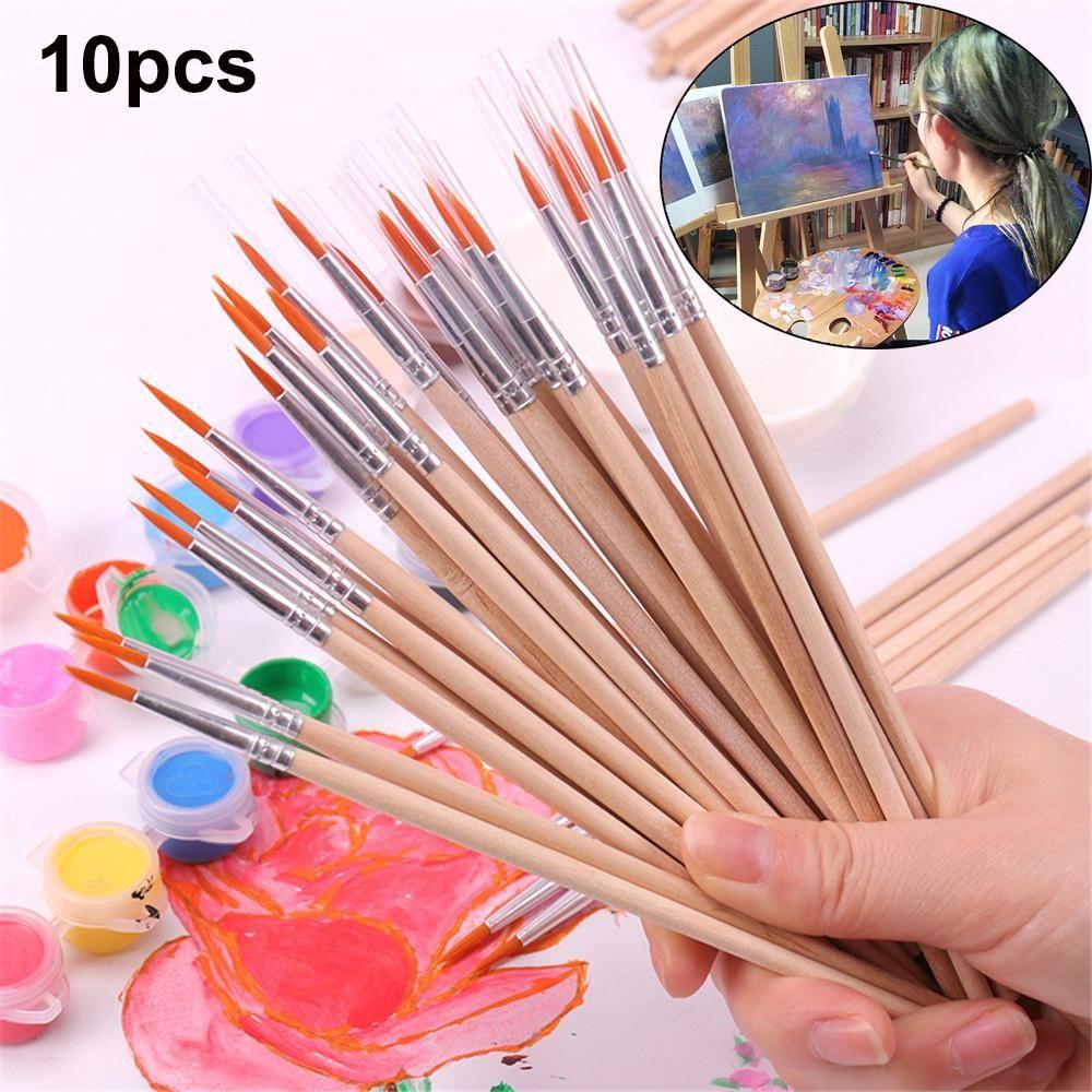 10pcs Calligraphy Wood Handle Watercolor Drawing Brush Hook Line Pen Painting Pen Paint Brushes